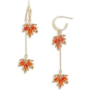 Gold Open Hoop Flower Fall Maple Leaf Drop Dangle Earrings for Women – Elegant S